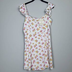 Altar'd State Womens Floral Linen Mini Dress Sz Large White Coquette Dainty NWT